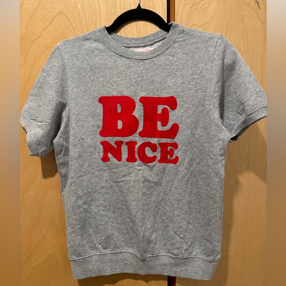 ban.do Velvety “Be Nice” Gray Heavyweight Short Sleeve Sweat Tee | XS